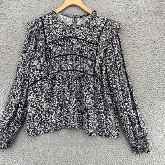 Rails Top Womens Large Kadi Onyx Meadow Black Floral Long Balloon Sleeve Ruffle - Picture 1 of 11